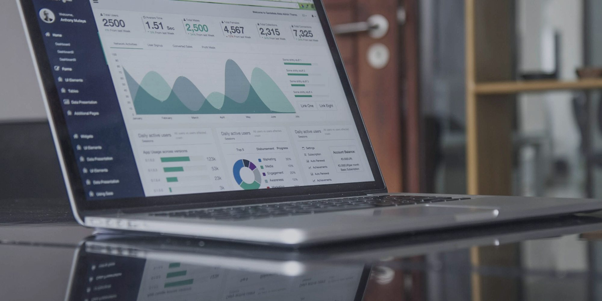 A laptop showing campaign analytics, mid-session